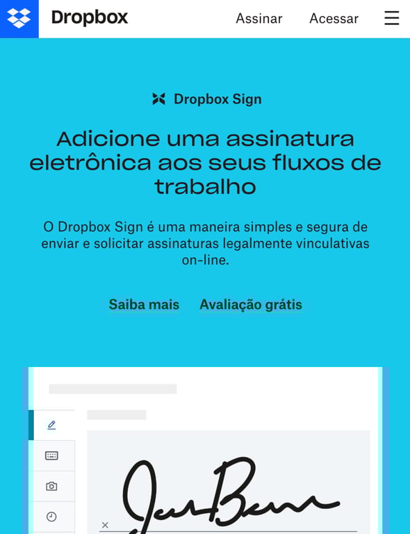 Site m&oacute;vel do Dropbox