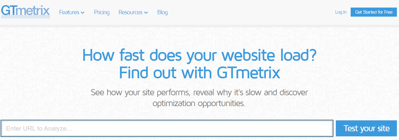 Página inicial do site GTmetrix