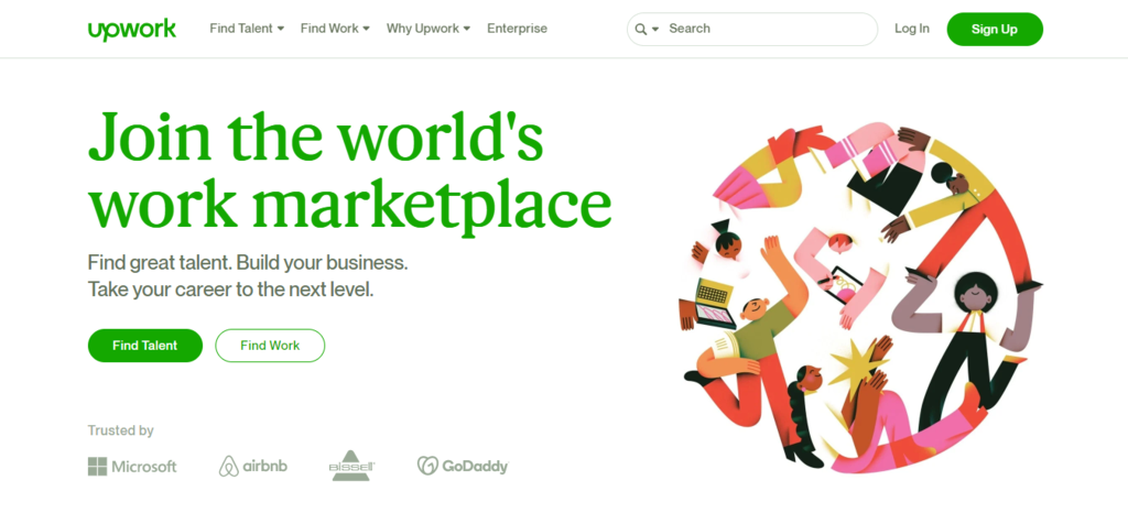 A página inicial do Upwork