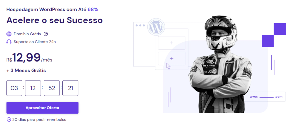 P&aacute;gina de hospedagem WordPress da Hostinger - "Tudo o que voc&ecirc; precisa para hospedagem WordPress"