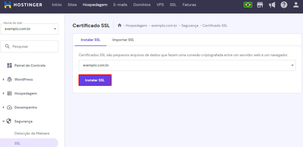 bot&atilde;o instalar ssl no hpanel