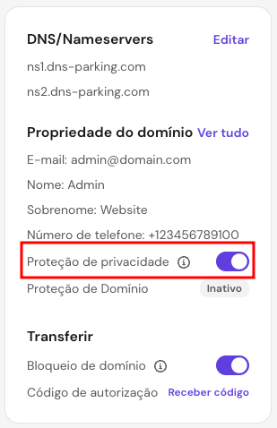 ativando proteção de privacidade (WPP) de domínio no hpanel