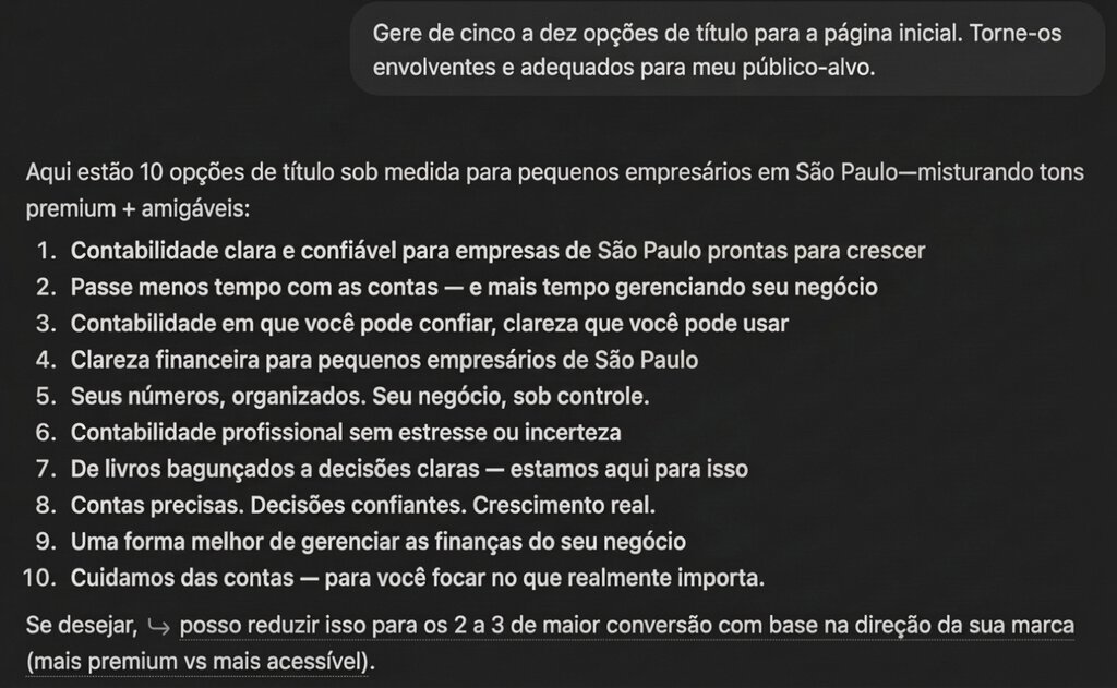 Resultados do ChatGPT mostrando 10 opções de títulos