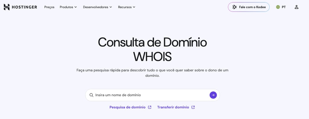 pesquisa whois da Hostinger