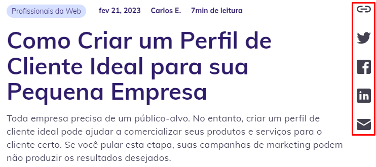 Botões de compartilhamento social na postagem do tutorial da Hostinger