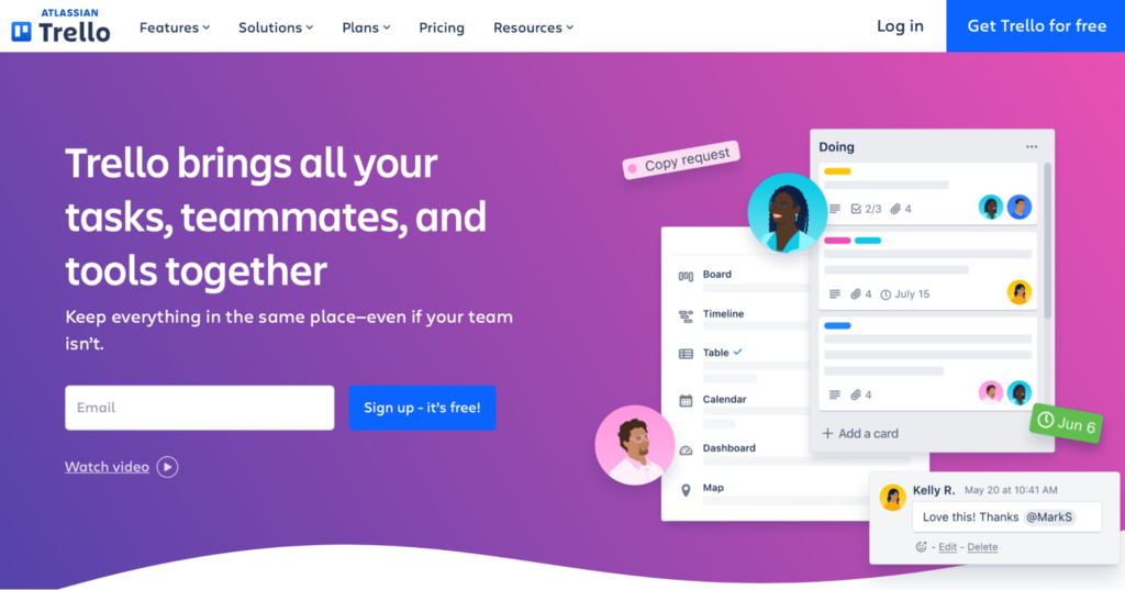 p&aacute;gina inicial do trello