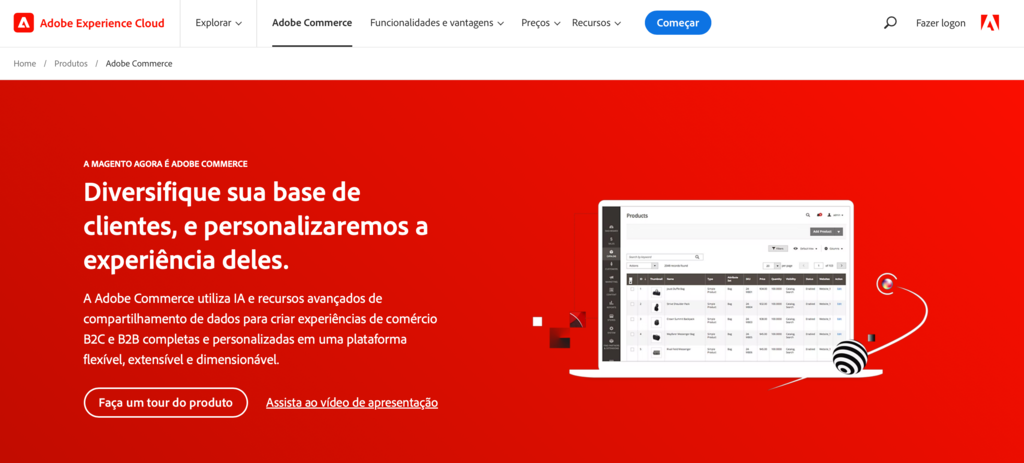 página inicial do adobe commerce (magento)