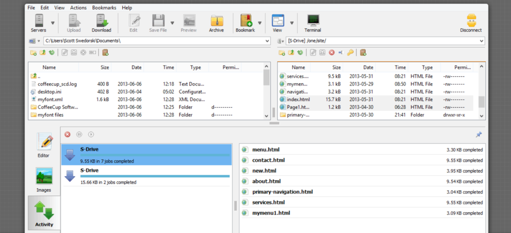 Captura de tela da janela do FreeFTP