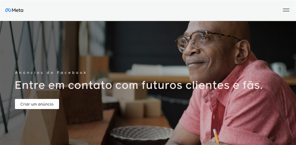 p&aacute;gina inicial do Facebook ads