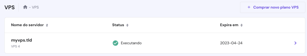 A página VPS no painel hPanel