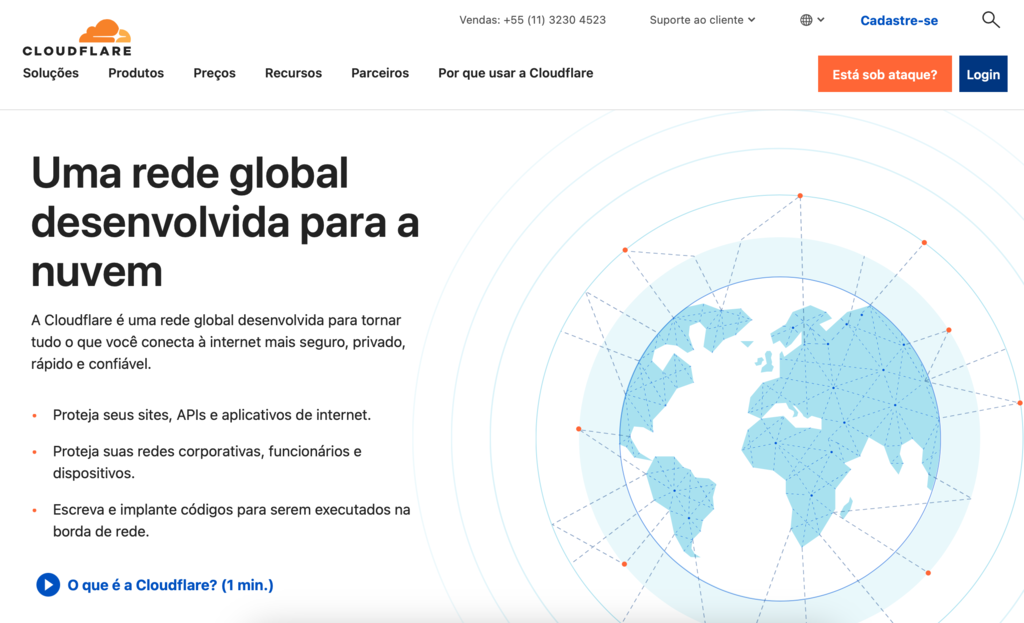 p&aacute;gina inicial do cloudflare