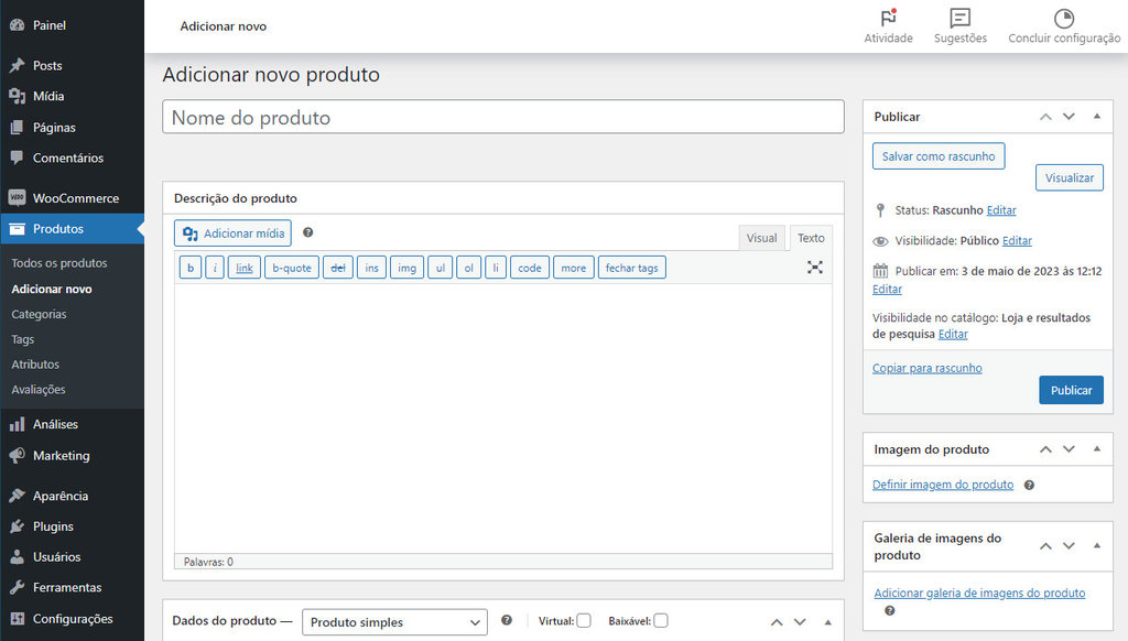 adicionando produto no woocommerce