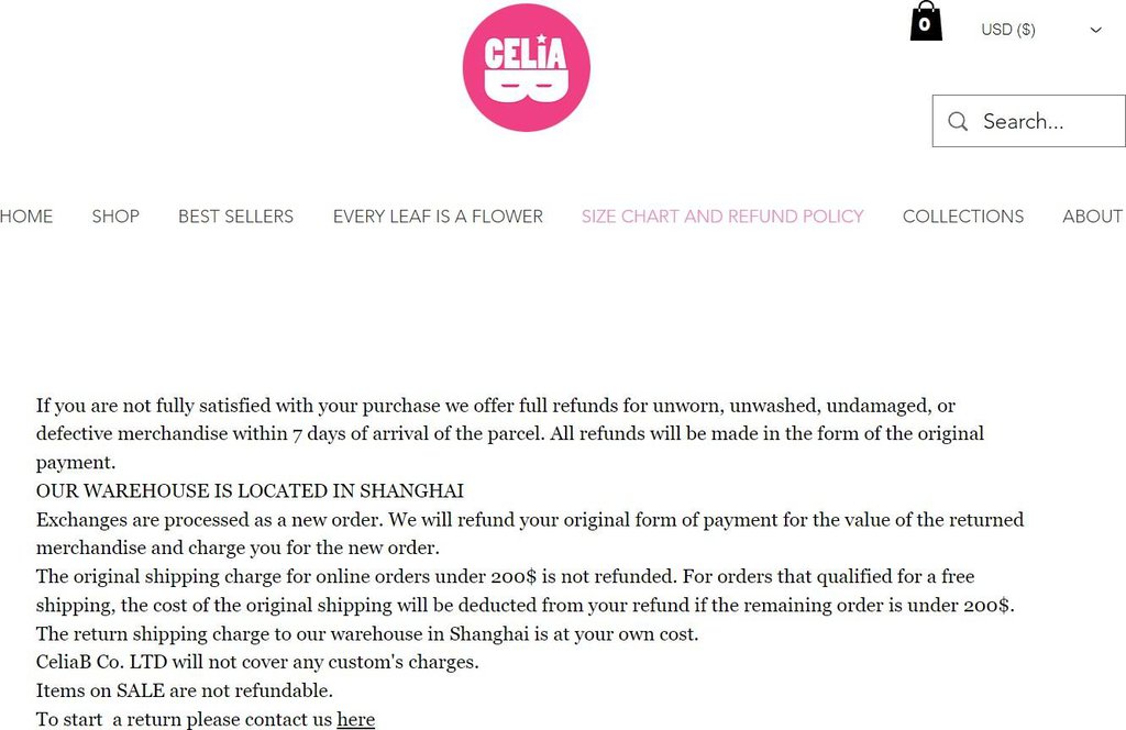 pol&iacute;tica de reembolsos da loja virtual celia