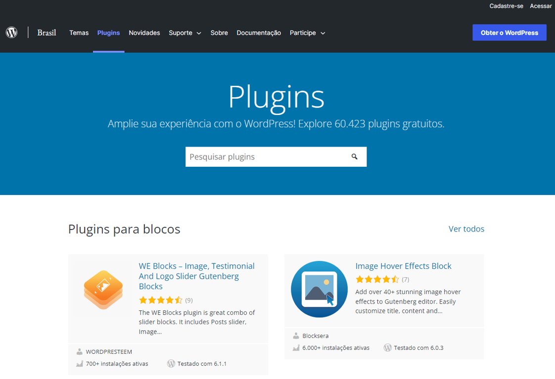 diret&oacute;rio de plugins do wordpress