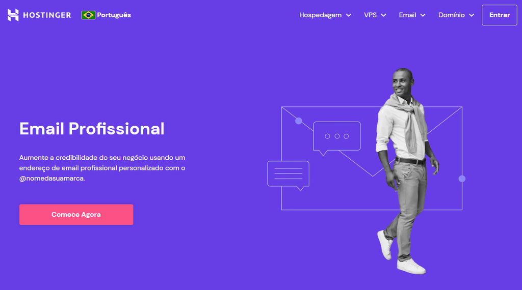 p&aacute;gina inicial do email profissional da hostinger