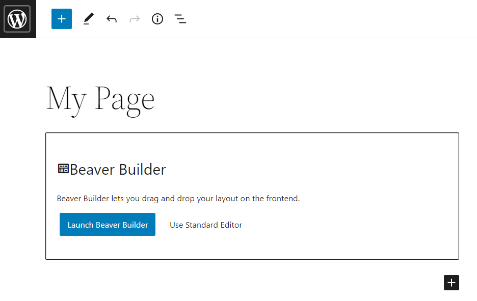 Destaque para o bot&atilde;o de inicializa&ccedil;&atilde;o do Beaver Builder no editor de p&aacute;ginas do WordPress