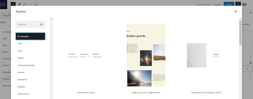 Navegando pelos padr&otilde;es de bloco em destaque