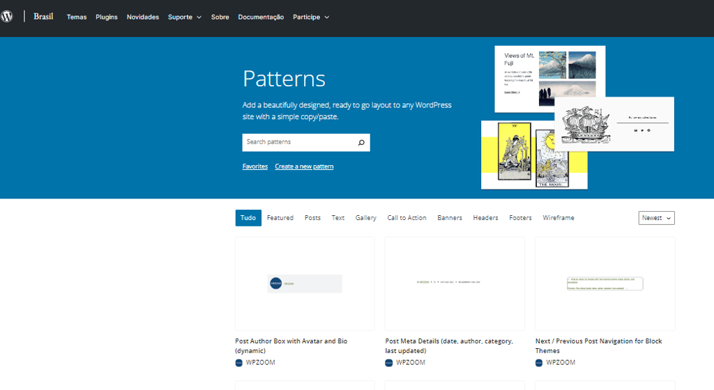 Diretório oficial de padrões de bloco do WordPress