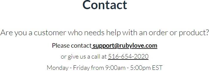 informa&ccedil;&otilde;es de contato da loja rubylove