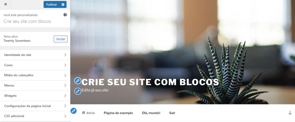 interface de customiza&ccedil;&atilde;o do wordpress