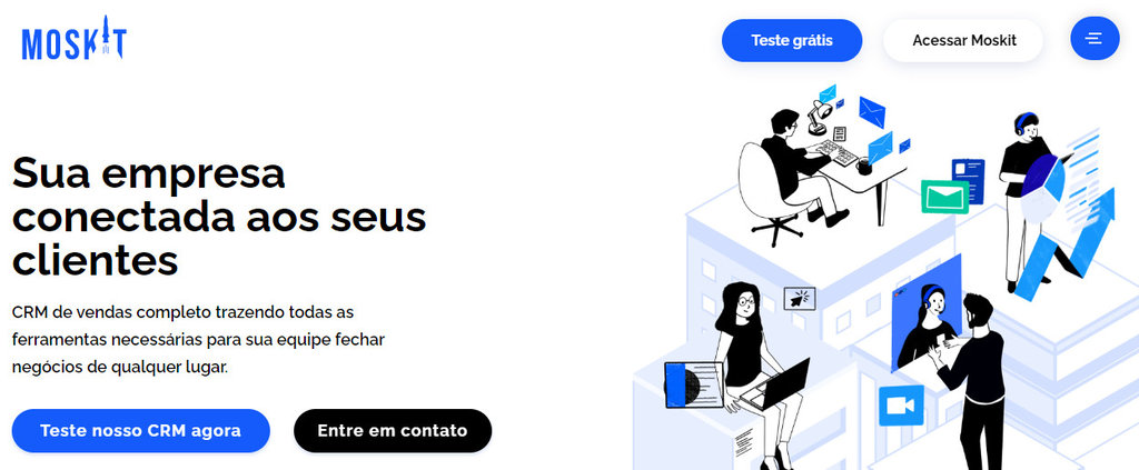 p&aacute;gina inicial do site do moskit crm