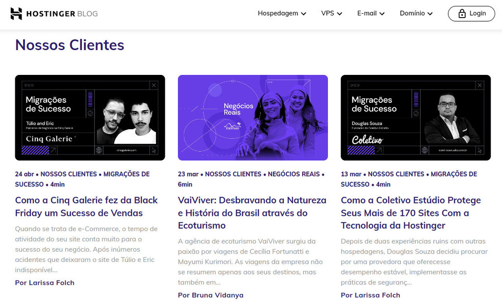 se&ccedil;&atilde;o nossos clientes do blog da hostinger