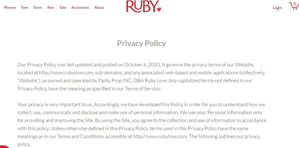 pol&iacute;tica de privacidade da loja ruby