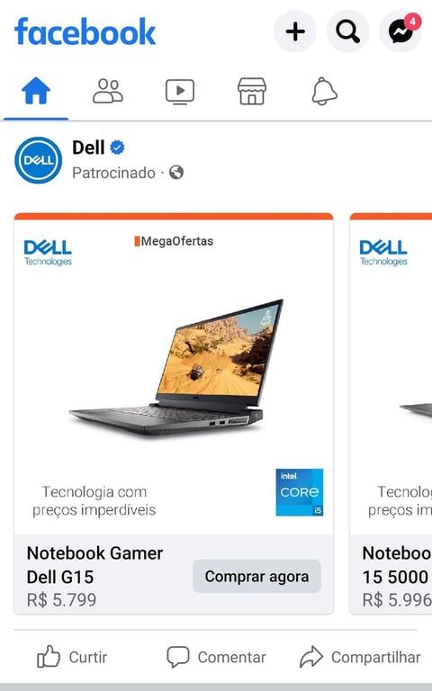 Exemplo de anúncio em carrossel no Facebook
