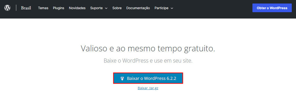 bot&atilde;o de baixar o WordPress no site oficial da plataforma