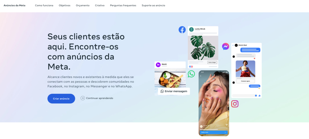 p&aacute;gina inicial do Facebook ads