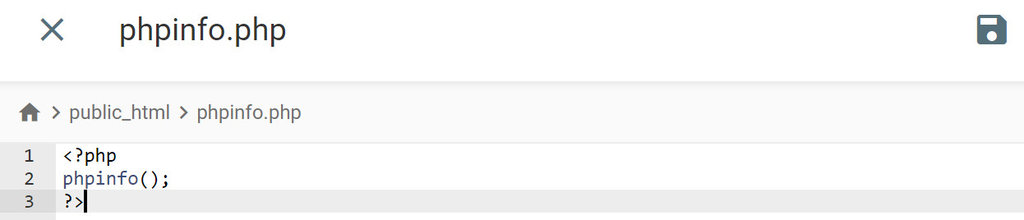 arquivo phpinfo.php com o código já adicionado