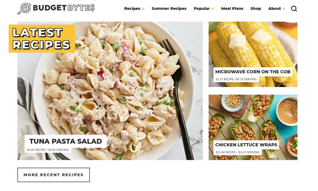 p&aacute;gina inicial do blog budget bytes