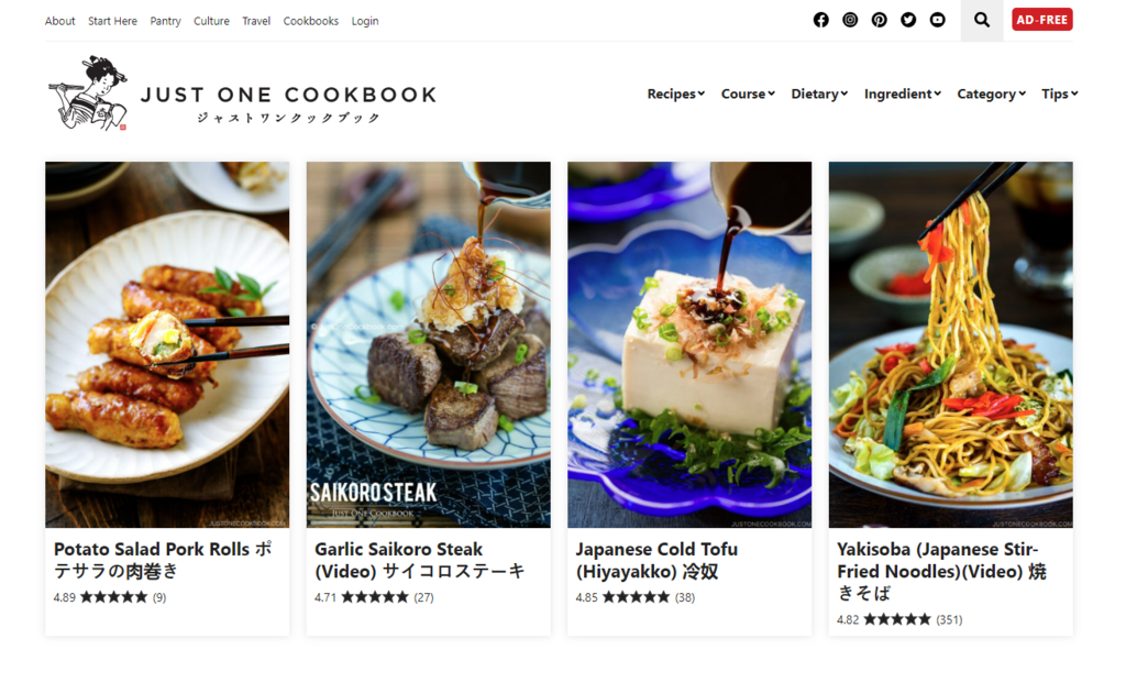p&aacute;gina inicial do blog just one cookbook