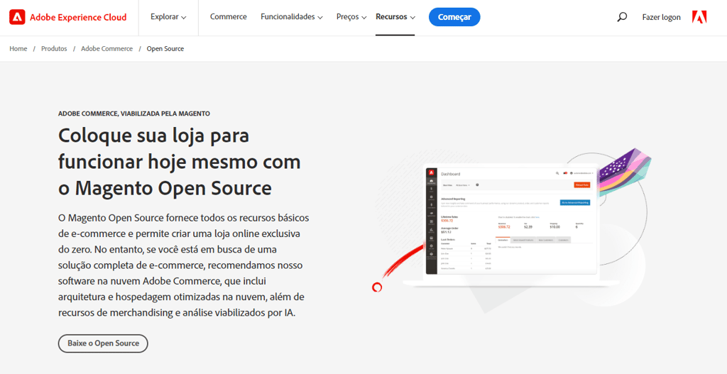 p&aacute;gina inicial do magento open source
