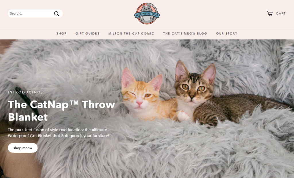 p&aacute;gina inicial da loja de dropshipping meowingtons