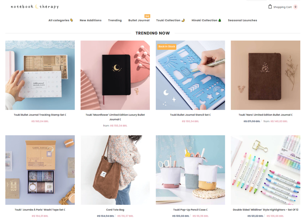 p&aacute;gina inicial da loja de dropshipping notebook therapy