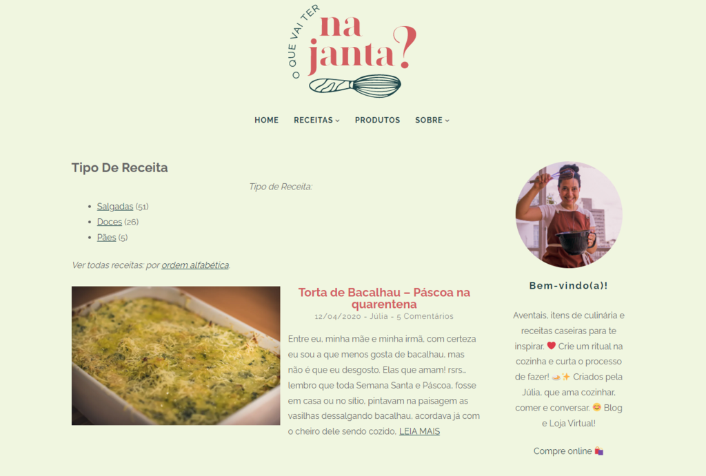 p&aacute;gina inicial do blog o que vai ter na janta?