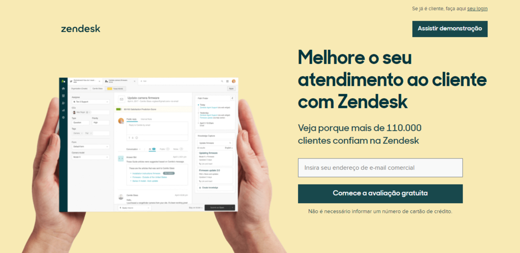 p&aacute;gina da zendesk