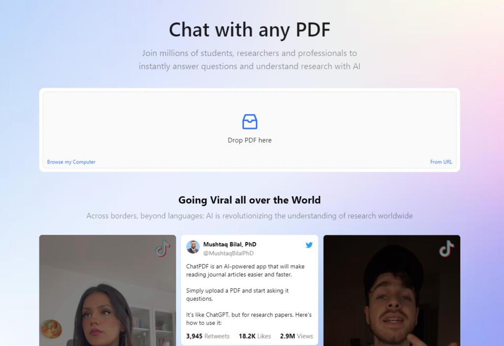 P&aacute;gina inicial do Chatpdf