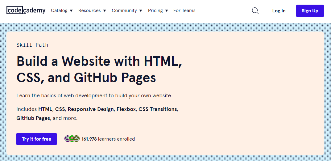 curso de construção de sites da codecademy