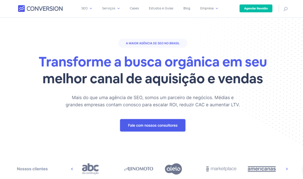 p&aacute;gina inicial da ag&ecirc;ncia de e-commerce conversion