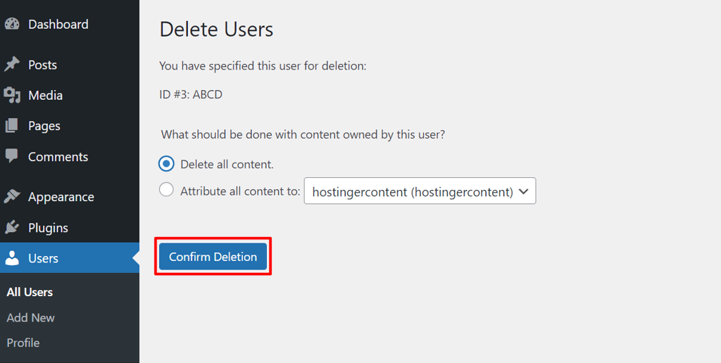 Deletar usu&aacute;rio do WordPress