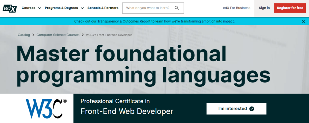 curso de design web da edx