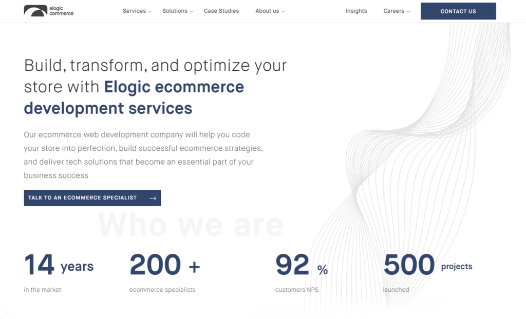 p&aacute;gina da ag&ecirc;ncia de e-commerce elogic commerce