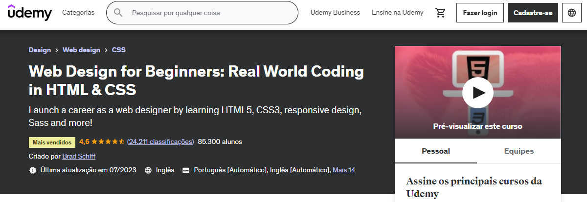certificação de web design para iniciantes da udemy