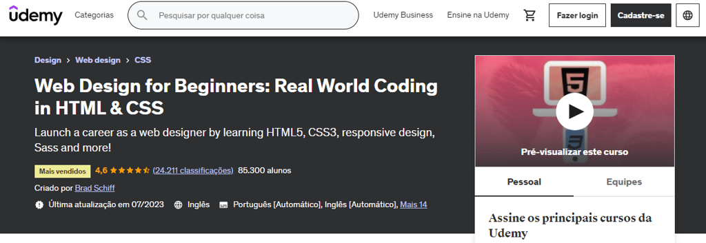 certifica&ccedil;&atilde;o de web design para iniciantes da udemy
