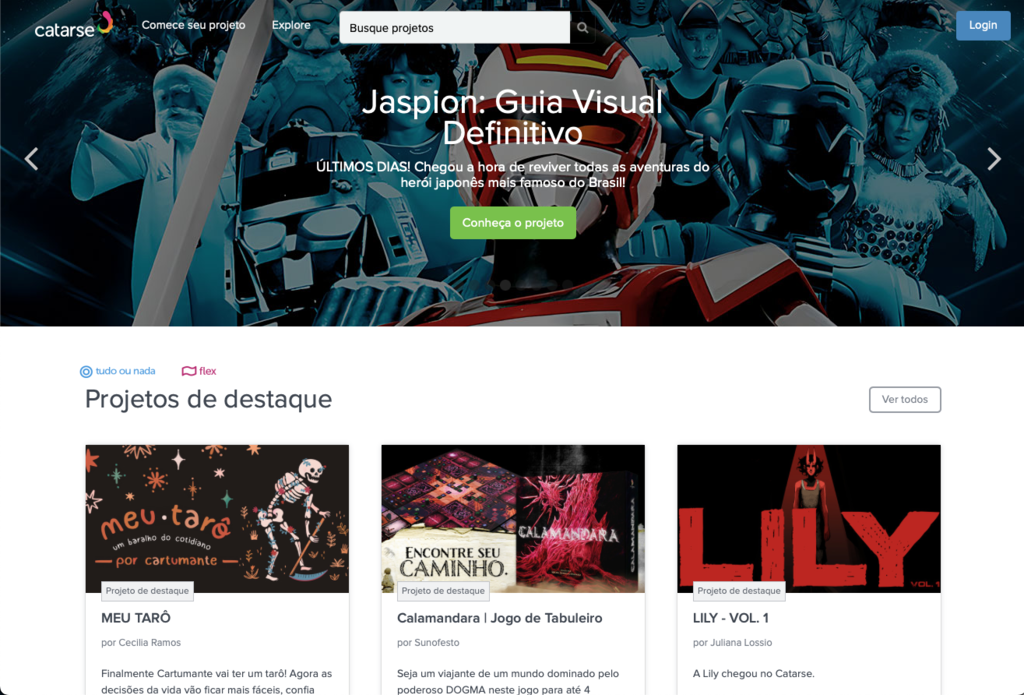 p&aacute;gina inicial do catarse