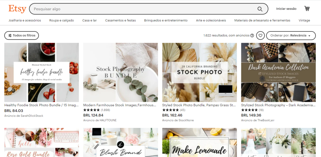 p&aacute;gina de vendas da etsy