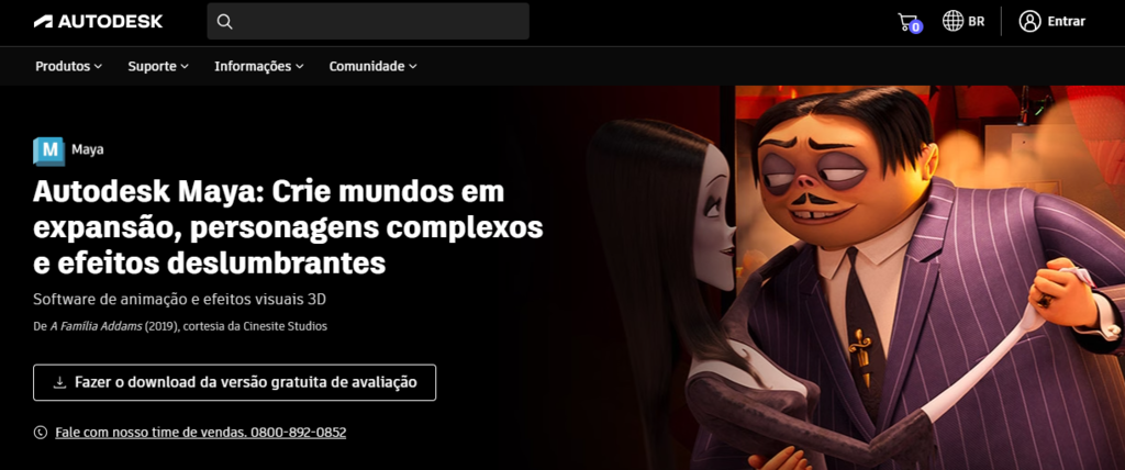 Site de vendas do software de renderiza&ccedil;&atilde;o Maya, da Autodesk