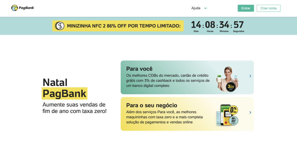 p&aacute;gina inicial do pagbank